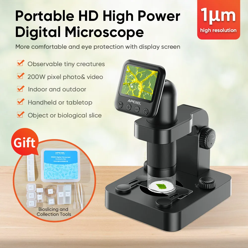 2 Inch LCD Display 1920X1080 Digital Microscope High Resolution 1080P Adjustable 20-100X Zoom Biological Microscope