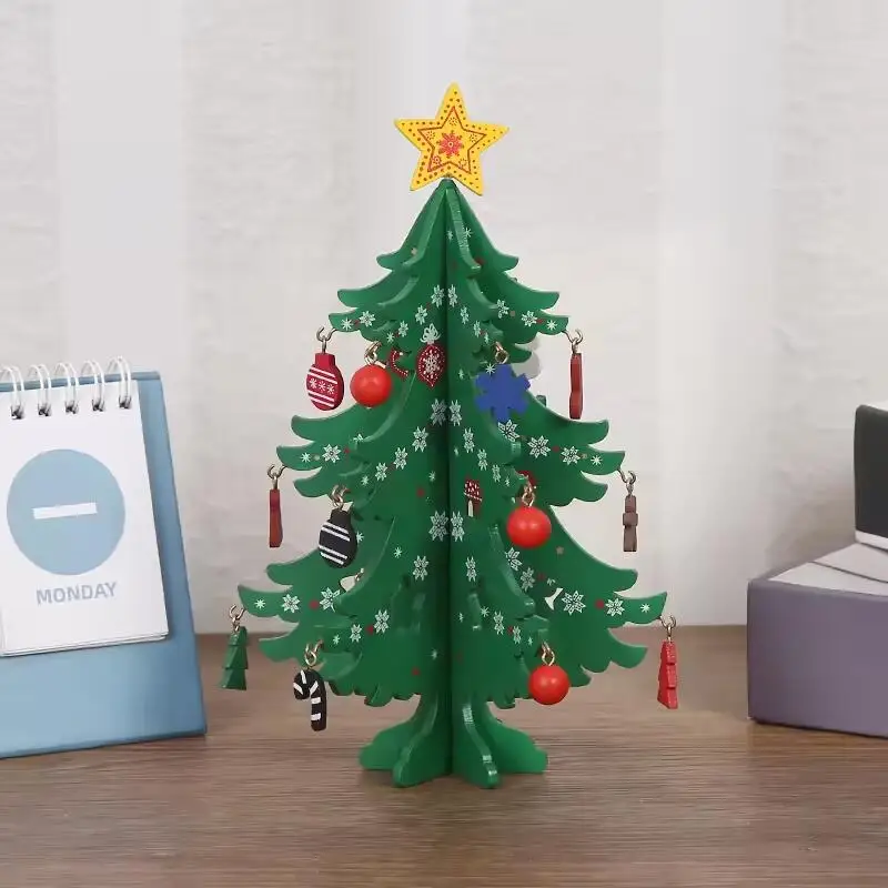 Christmas Gifts 3D Mini Christmas Tree Window Display Crafts Tabletop Wooden Christmas Tree