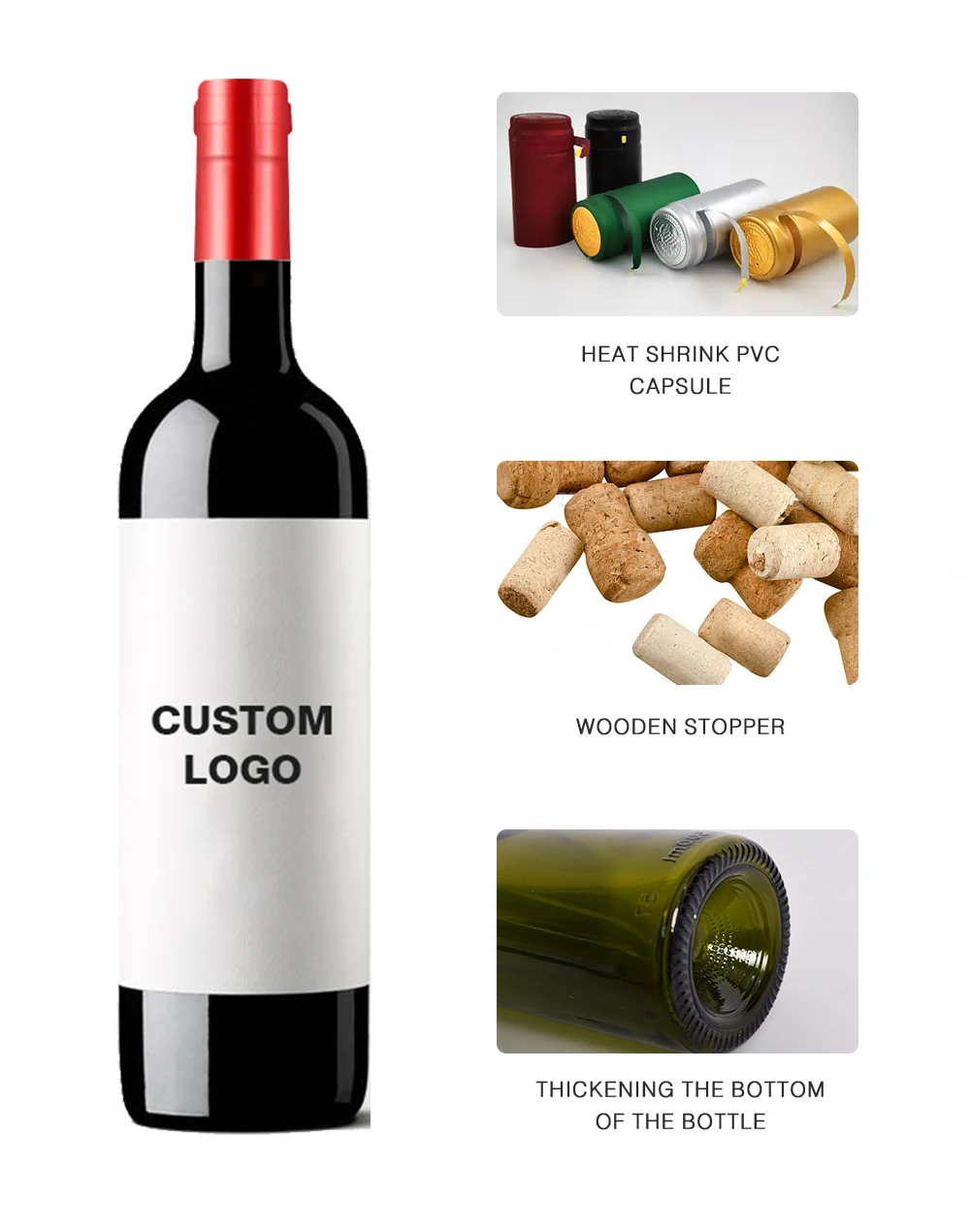 wholesale in Stock Free Samples 500ml 750ml Empty Dark Green Amber Black Glass Red Wine Bottle Recyclable Clear Wine Bottles