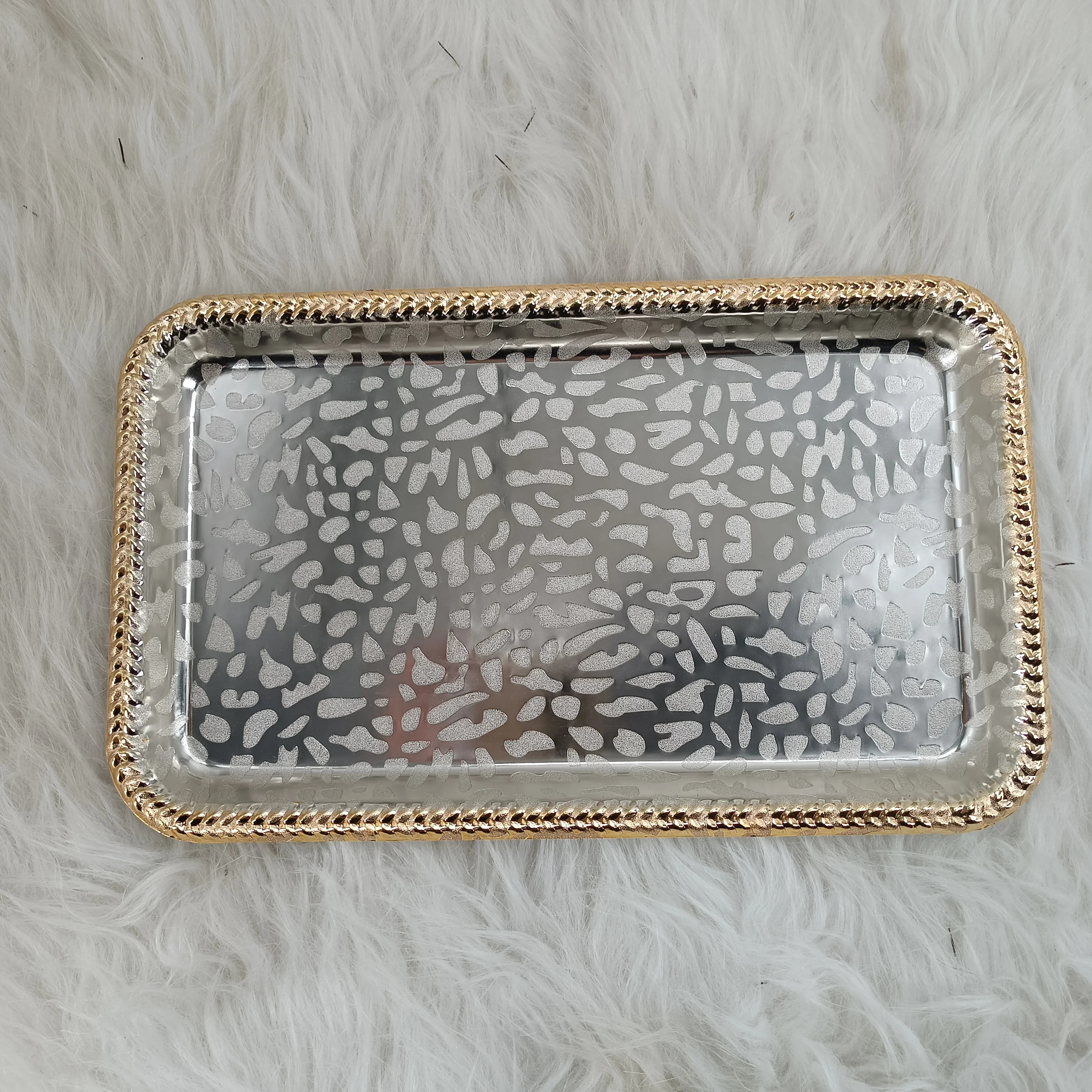 Restaurant Wedding Gold Plated Plate Dinner Set Stainless Steel Metal Serving Food Tray Round Oval Rectangle Dish Tray