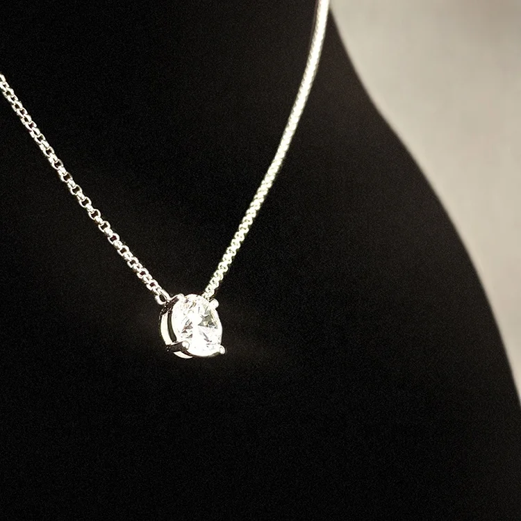 Fine Jewelry Rhodium Plated 925 Sterling silver Round Brilliant Moissanite Diamond Simple Solitaire Pendant Necklace Women