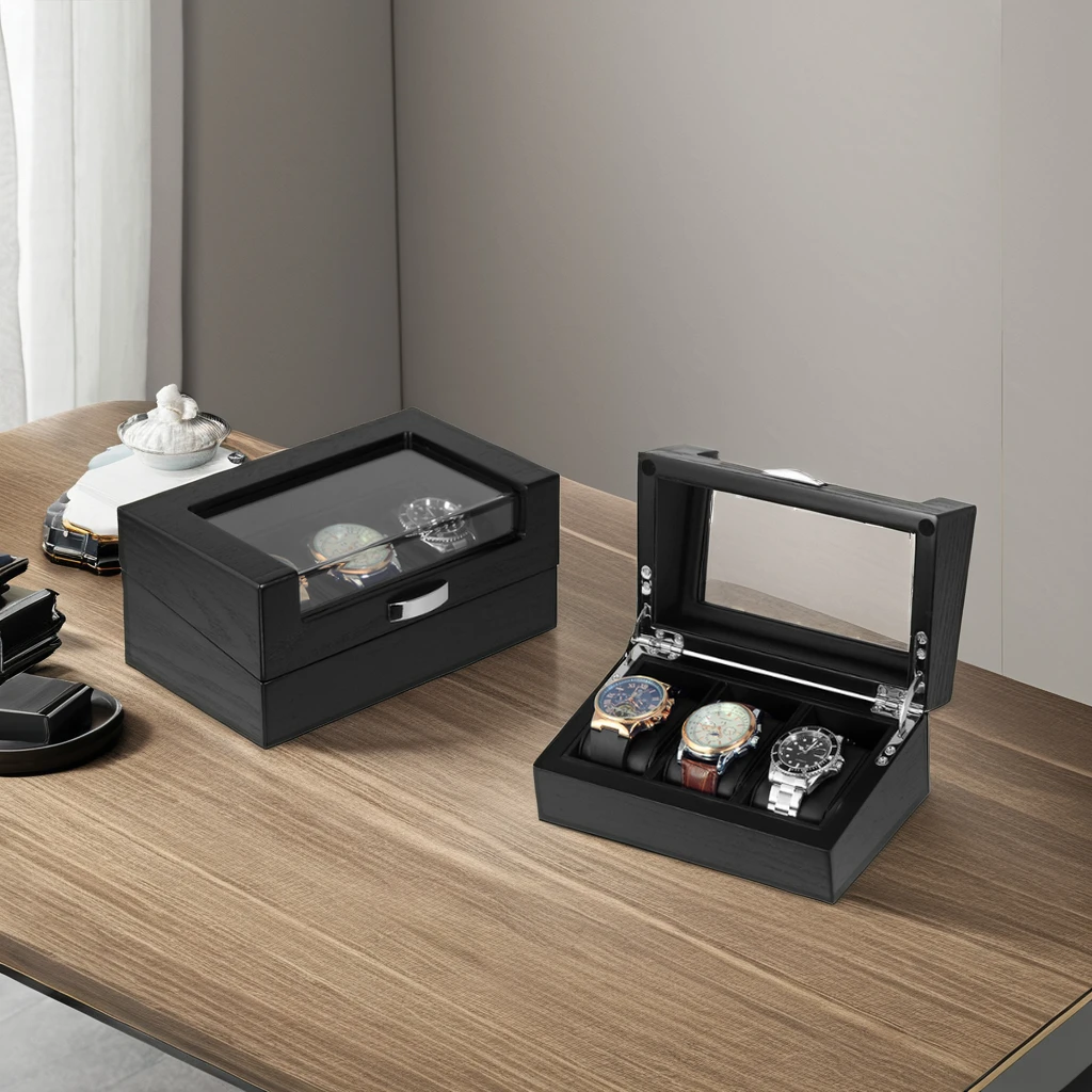 Sonny Luxury  Wholesale Watch Box 3 Slots Black Wooden Watch Box  With Acrylic Window