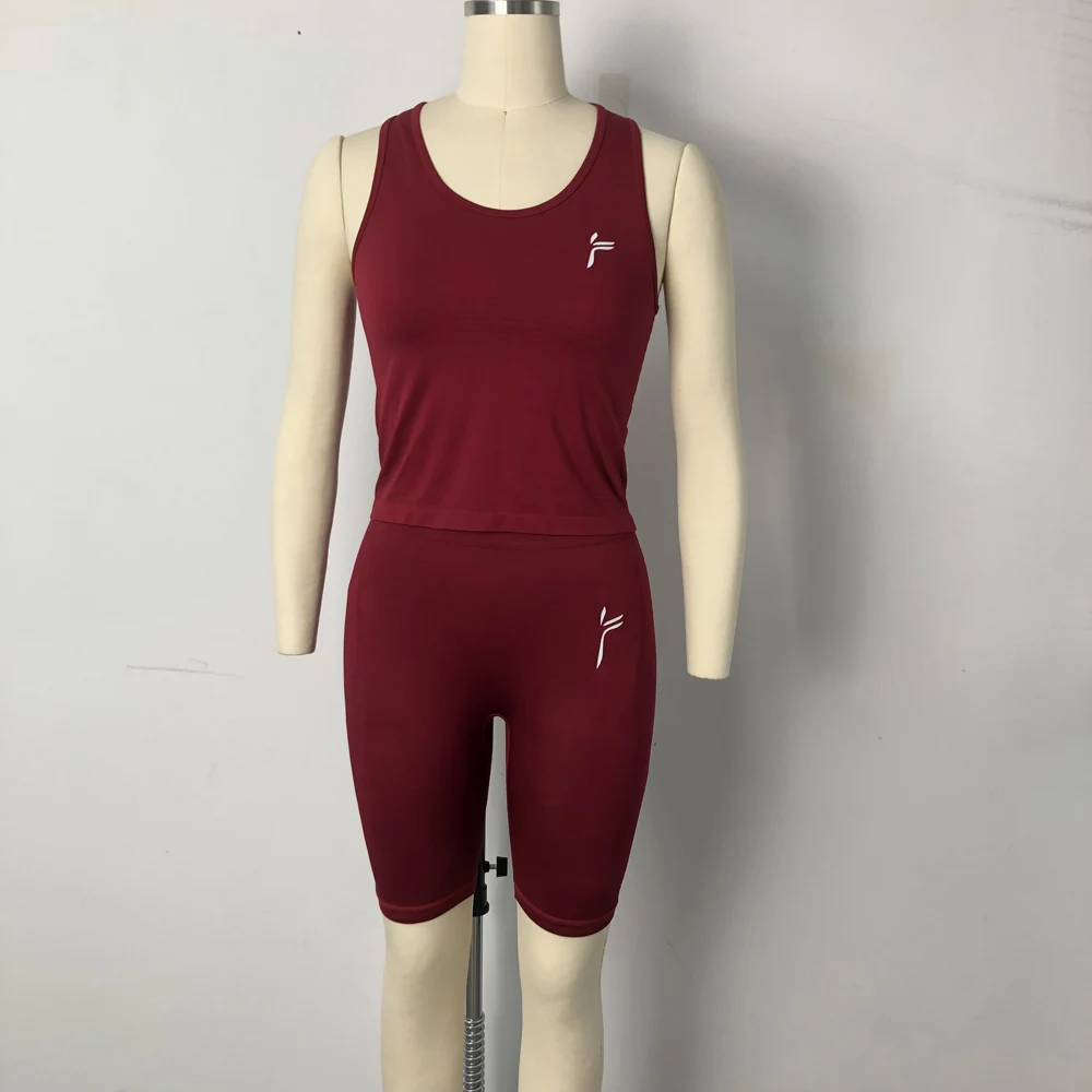 Custom fashion women seamless gym wear fitness set clothing high waist tummy control yoga shorts workout racerback singlet