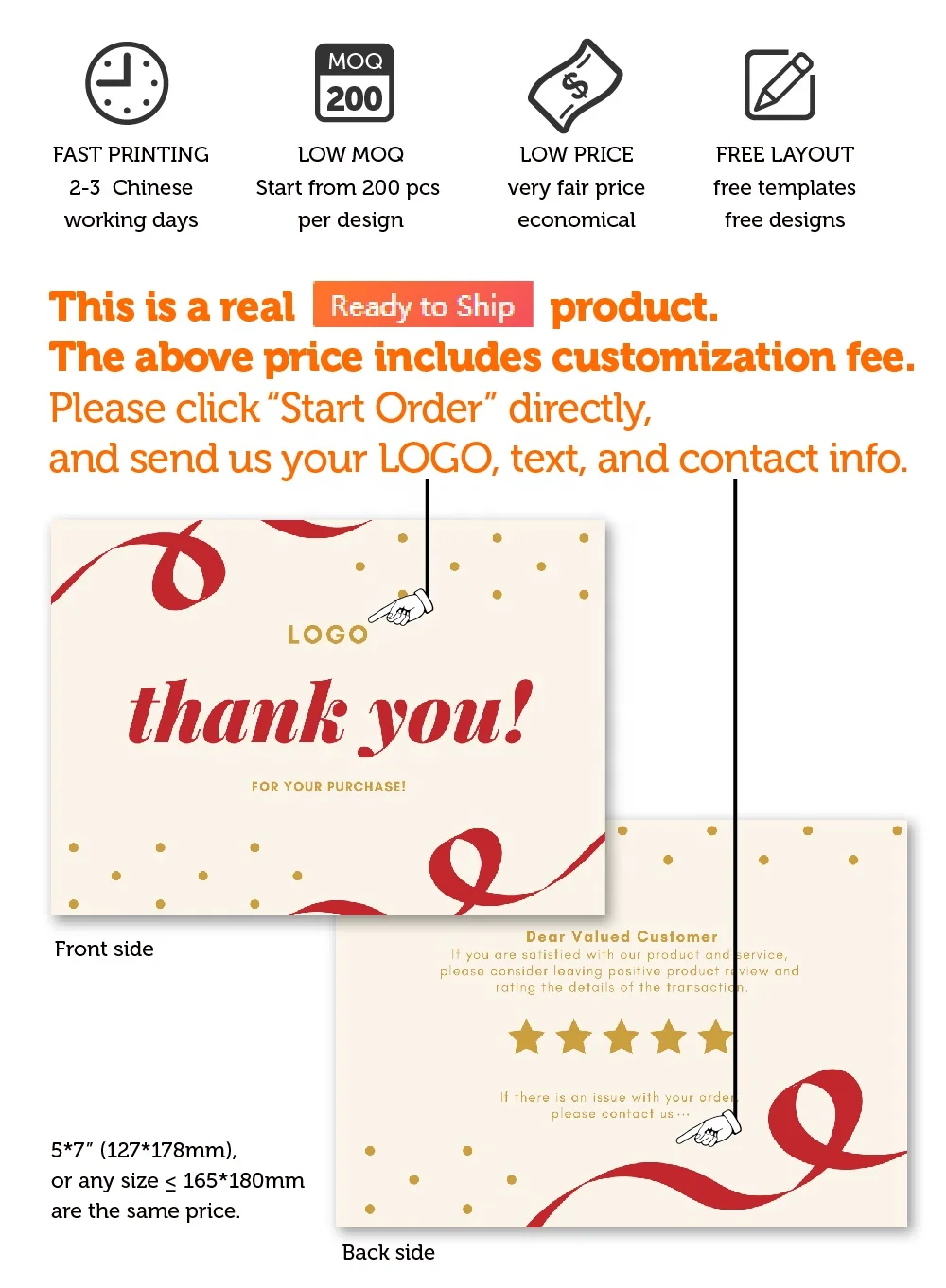 5x7inch customized fast and cheap gift card flyer for clothing