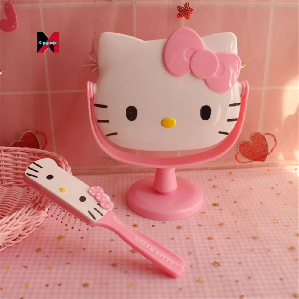 Wholesale Kawaii helloed a Kitty Desk Single Sided Rotating Princess Student Makeup Mirror Portable