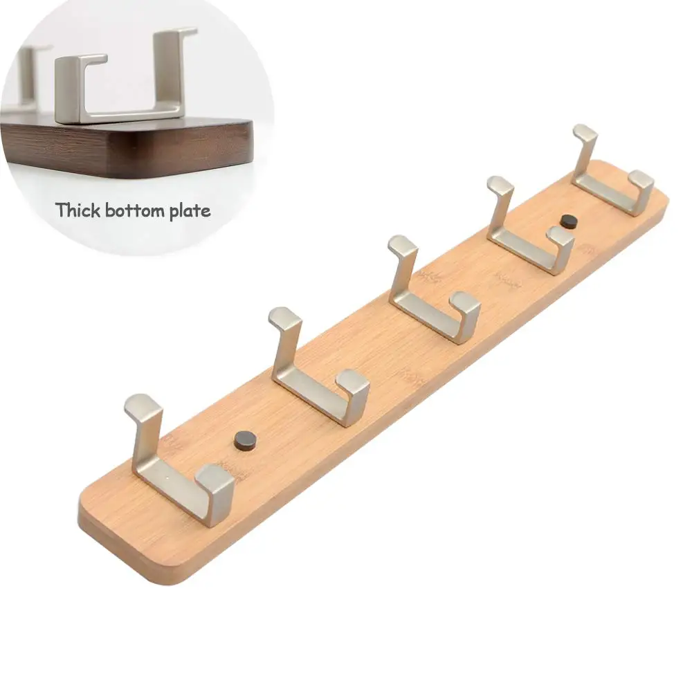 Bamboo 5 Hooks Wall Mounted Coat Rack Brown