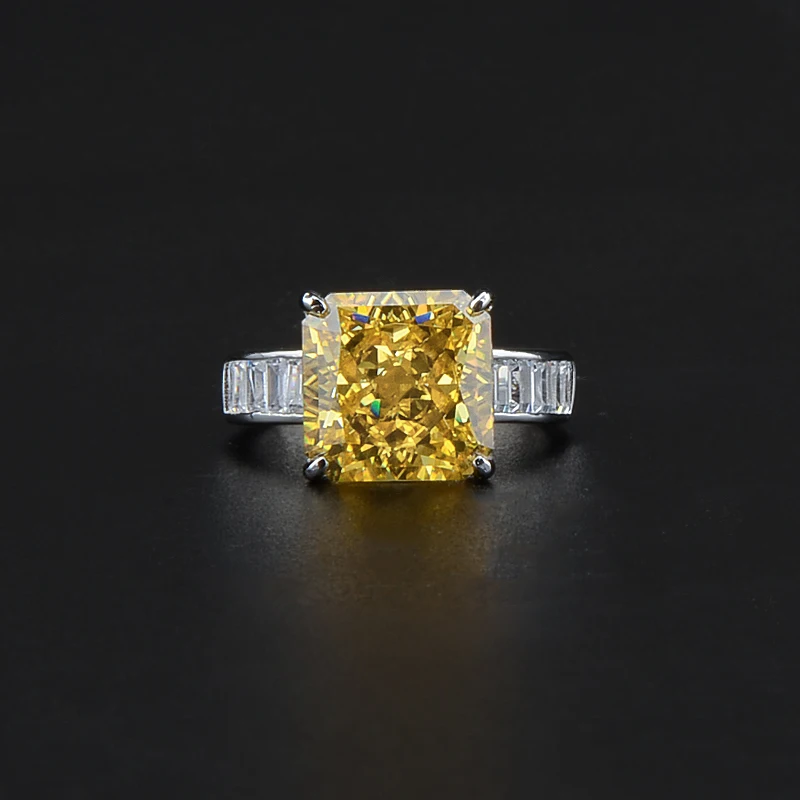 Wholesale Yellow Princess Cut Gemstone Yellow Diamond Zircon Ring Wedding Engagement Rings 925 Sterling Silver Women Ring