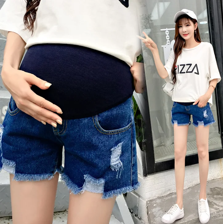 Джинсовые шорты для беременных женщин Женская мода Тонкий секционный шлифовальный дырочки снаружи носить живот подтягивает летнее платье нижнее белье