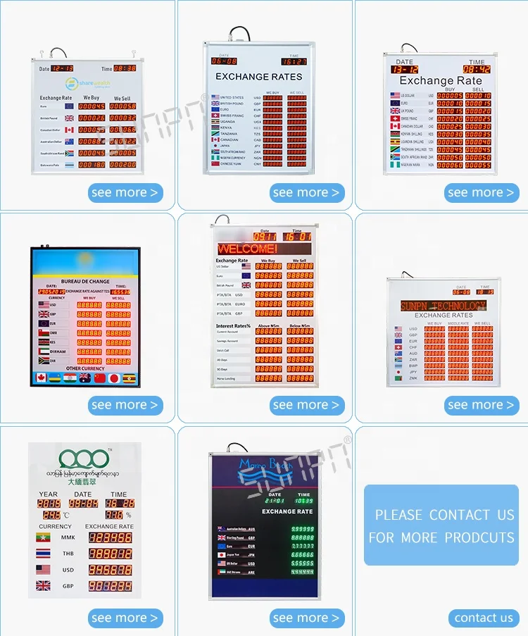 World Currency Exchange Rate Display Board for Bank Restaurant Financing Institution