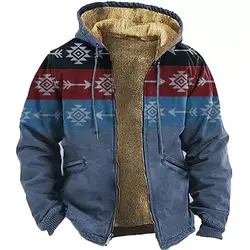 Custom Logo Winter Coat For Men Colorful Tribal Graphic Prints Breathable Fleece Jacket Daily Outdoor Windbreaker Hoodie Jacket