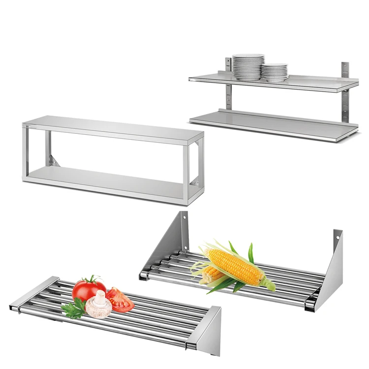 Commercial Restaurant Equipment kitchen 2-tier stainless steel metal wall mounted rack shelf for home hotel