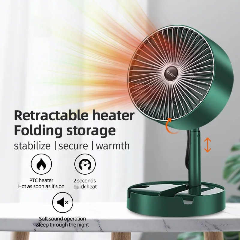 Fan Heater Fast Heating 1000W Electric Heater Vertical Desktop PTC Heating Small Portable Folding Telescopic Warm Air Blower