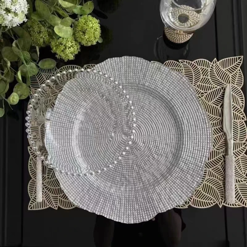 birthday party wedding restaurant electroplated colored gold rose gold champagne silver charger plates