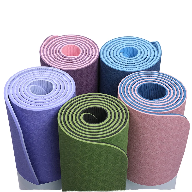 10mm Thickened Double Layer Two-Colour TPE Yoga Pilates Mat Non-Slip Fitness Sports Dance Mat Rubber PU 68cm Wider Gym Logo