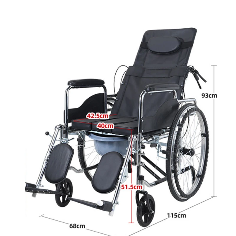Factory High Quality Lightweight Manual Reclining Commode Wheelchair With Toilet Folding Portable Wheelchair