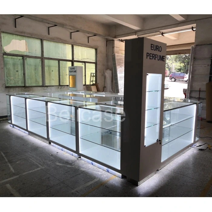 Commercial Shopping Mall Cosmetic Display Kiosk Luxury Design Glass Showcase Cabinet Display Kiosk for Perfume