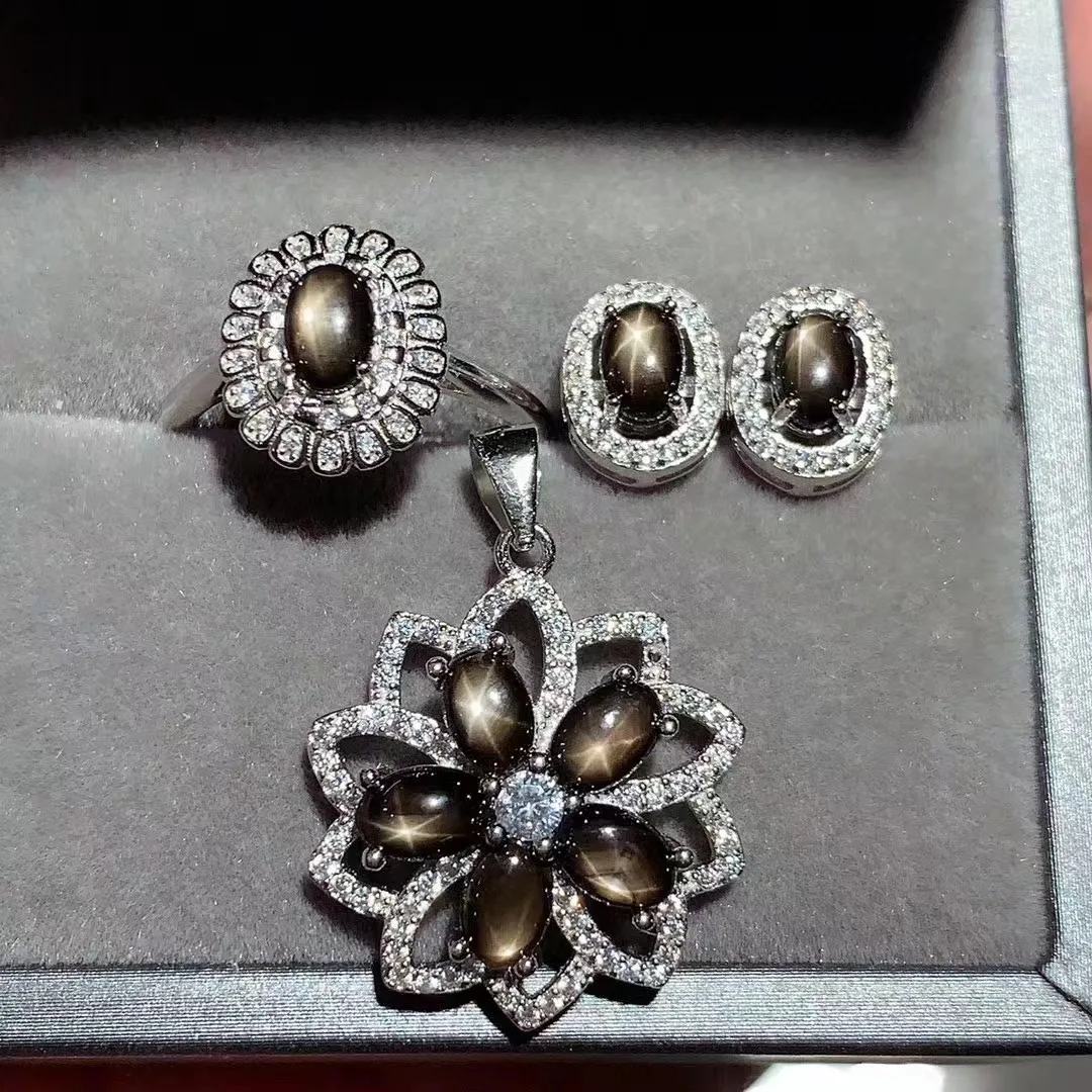 High Quality Fashion 925 Sterling Silver Dubai Earrings Natural Sapphire Jewellery Jewelry Sets For Women