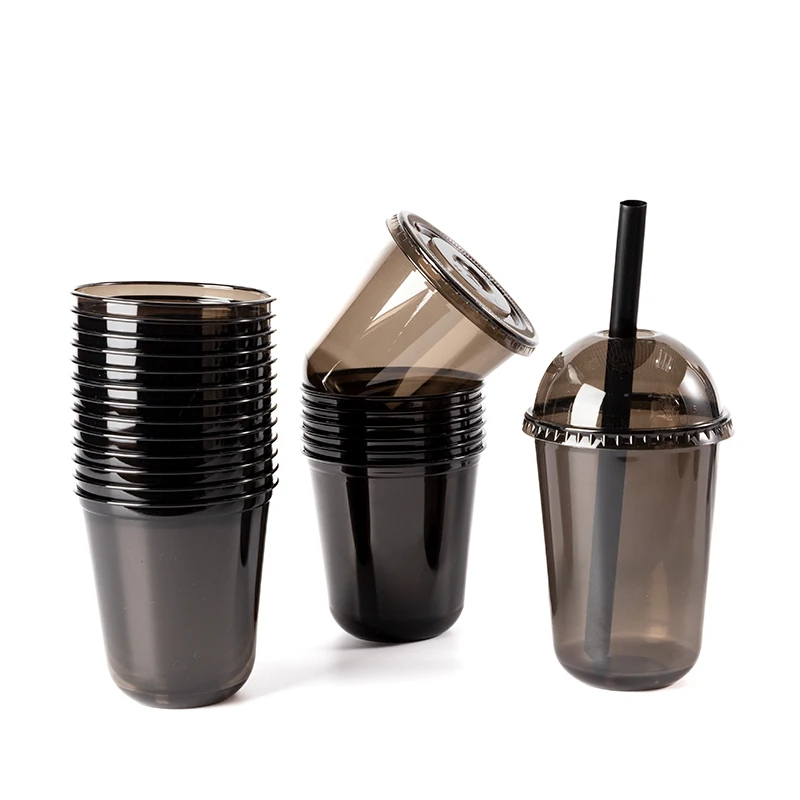 LOKYO Food grade black pet plastic cup cold drink ice coffee smoothie disposable 16oz u shape cup with logo