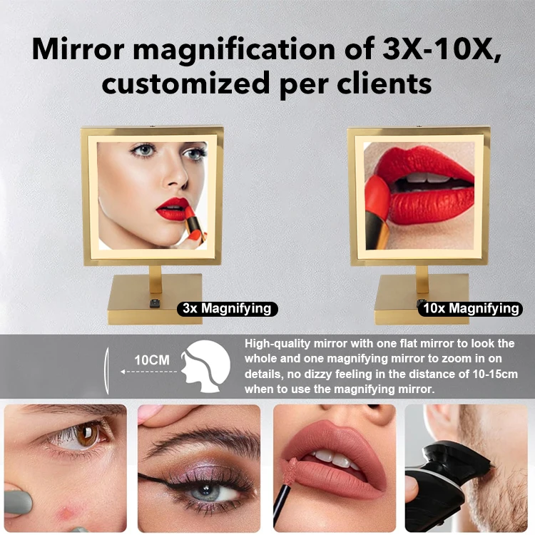 9.5 inch Bronze 3000K/4000K/6000K Square Shape Stainless Steel Table Single side LED Mirror