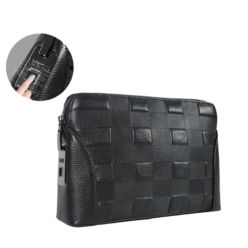 New Men Leather Wallets Fingerprint Lock Long Clutch Wallets Male Business Handy Bags Large Capacity Multi-Card Coin Purse