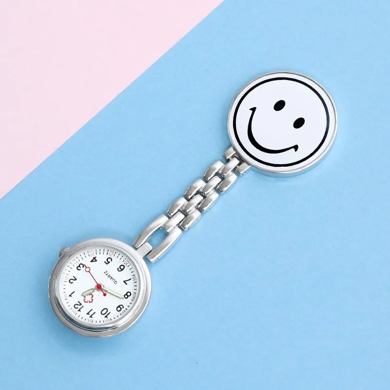 10 colors In Stock Pocket Watch Portable Smile Face Digital Clip-On Metal Breast Watch for Nurse