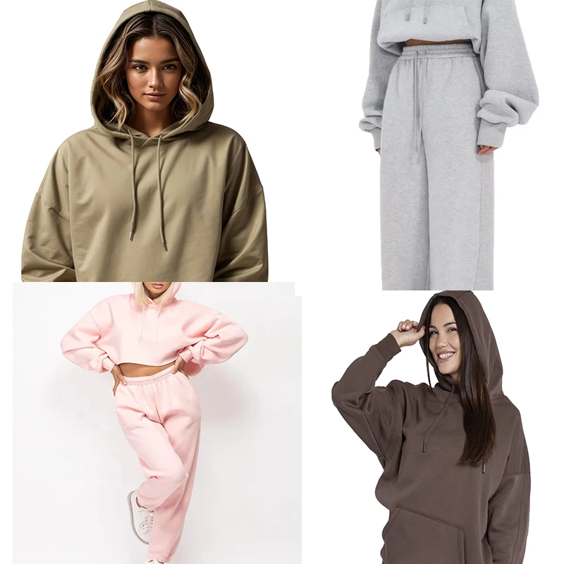 2024 Custom Logo Womens Spring Must Have Fleece 2 Piece Cargo Sweatpants And Hoodies Sets Fleece Tracksuit Women