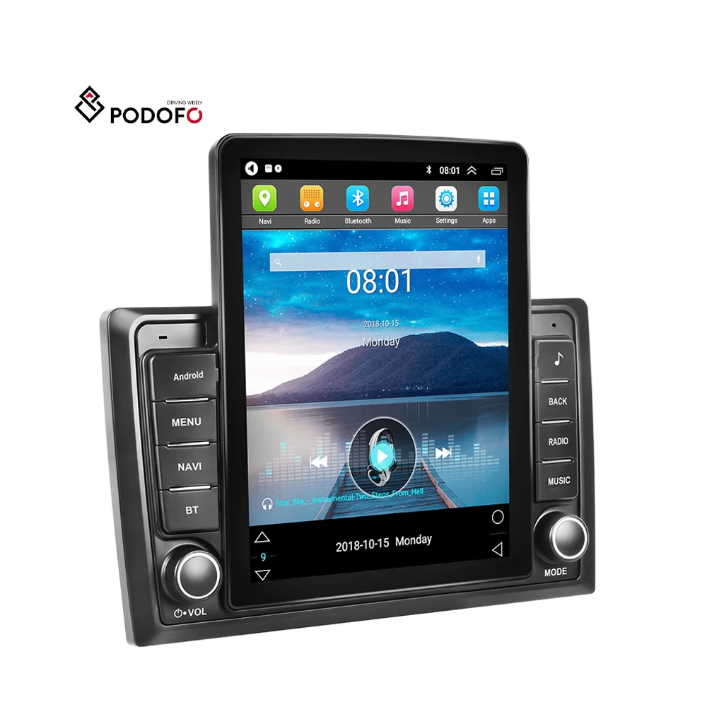 Podofo Android Double Din Car Stereo 9.5' Vertical Screen Car Radio For Tesla Style GPS WIFI FM RDS Carplay Android Auto