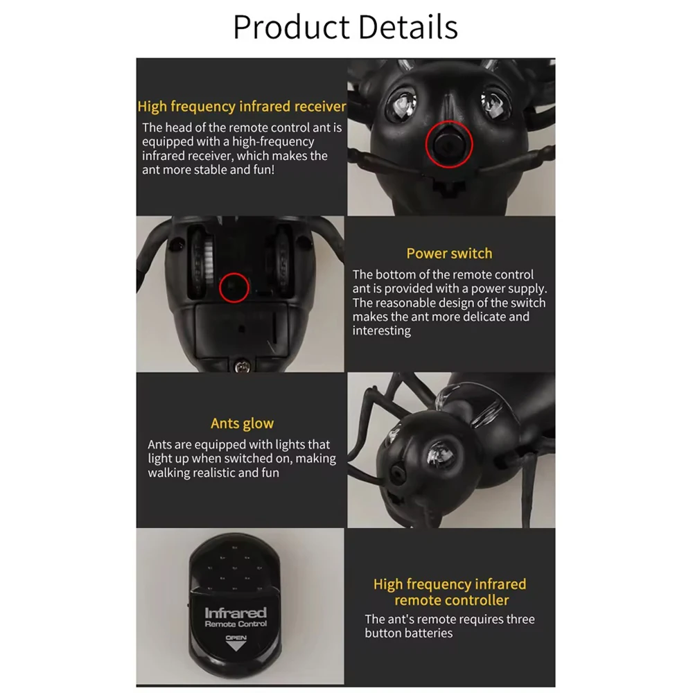 DC Black scary crawling toys remote control simulated animal model RC spider for kids