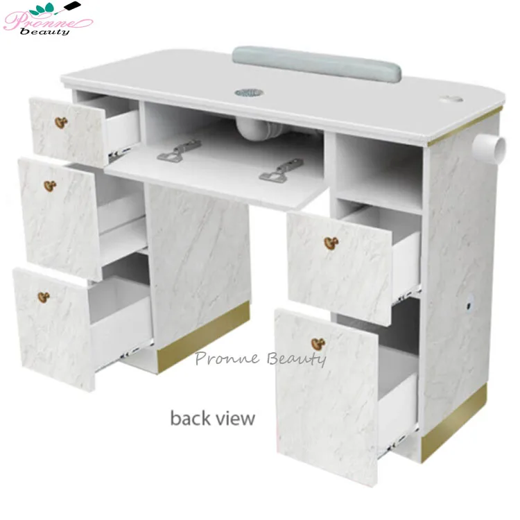 Light luxury nail shop manicure table marble and golden feet single and double nail table with vent