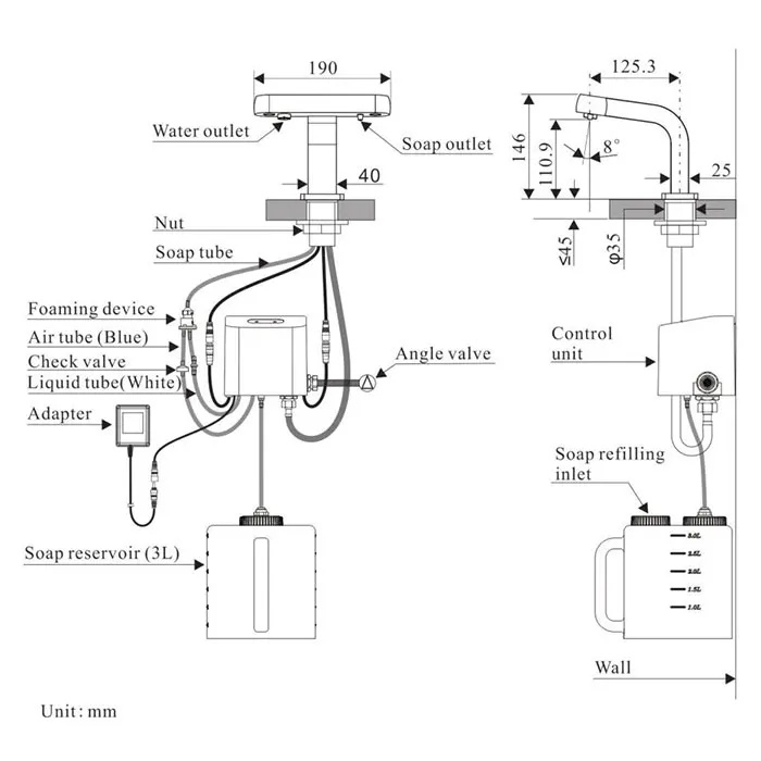 Deck mounted combination brass and automatic sensor foam soap dispenser