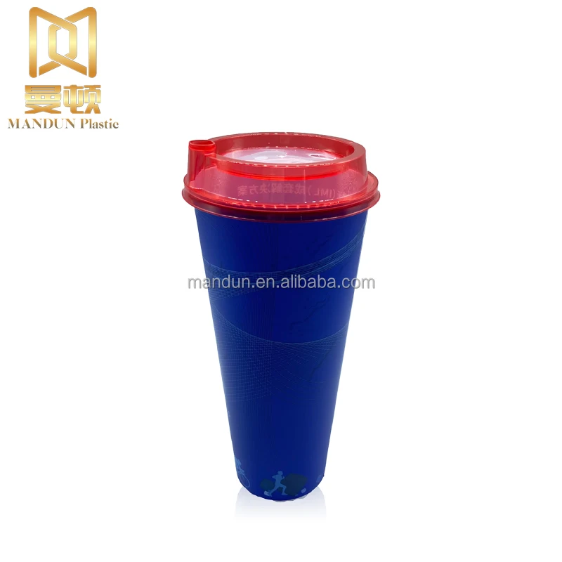 Mandun PP plastic cup custom IML fruit juice coffee smoothies milk tea cup disposable cup plastic with lids iml