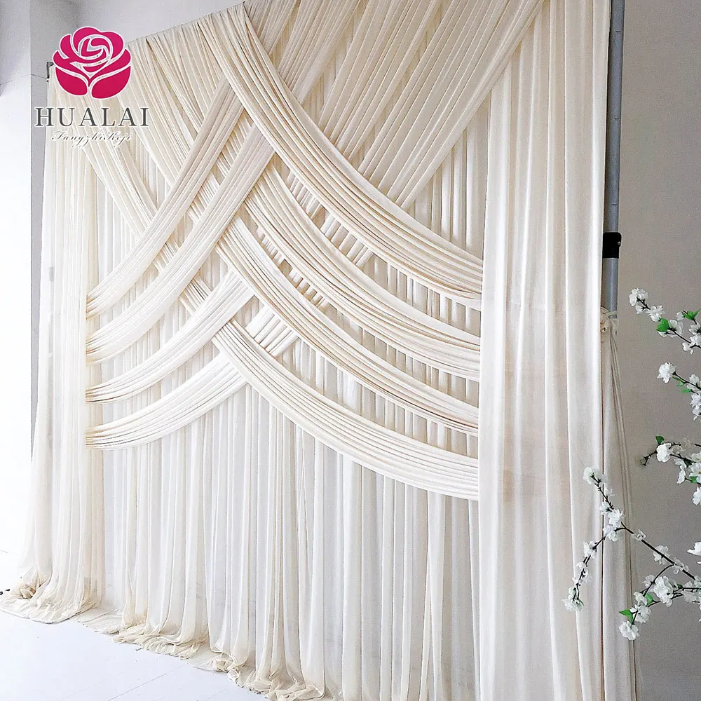 luxury party wedding decoration white ice silk fabric cross designs backdrop curtain drapes for photo booth