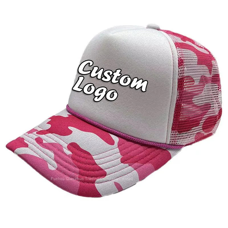 Custom Logo Trucker Hat Camouflage Blank Caps Camo Quality Printed Golf 5 Panel Purple Blue Sports Unisex Adults Baseball Cap
