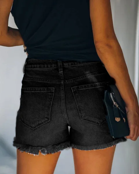 custom Ladies  Tight hemp Jeans Short Frayed Hem Low Waist Women  Denim Shorts