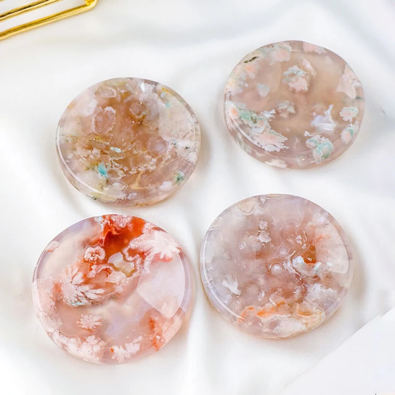 Natural crystal cherry blossom agate cat shape bowl polished gemstone round crystal bowl