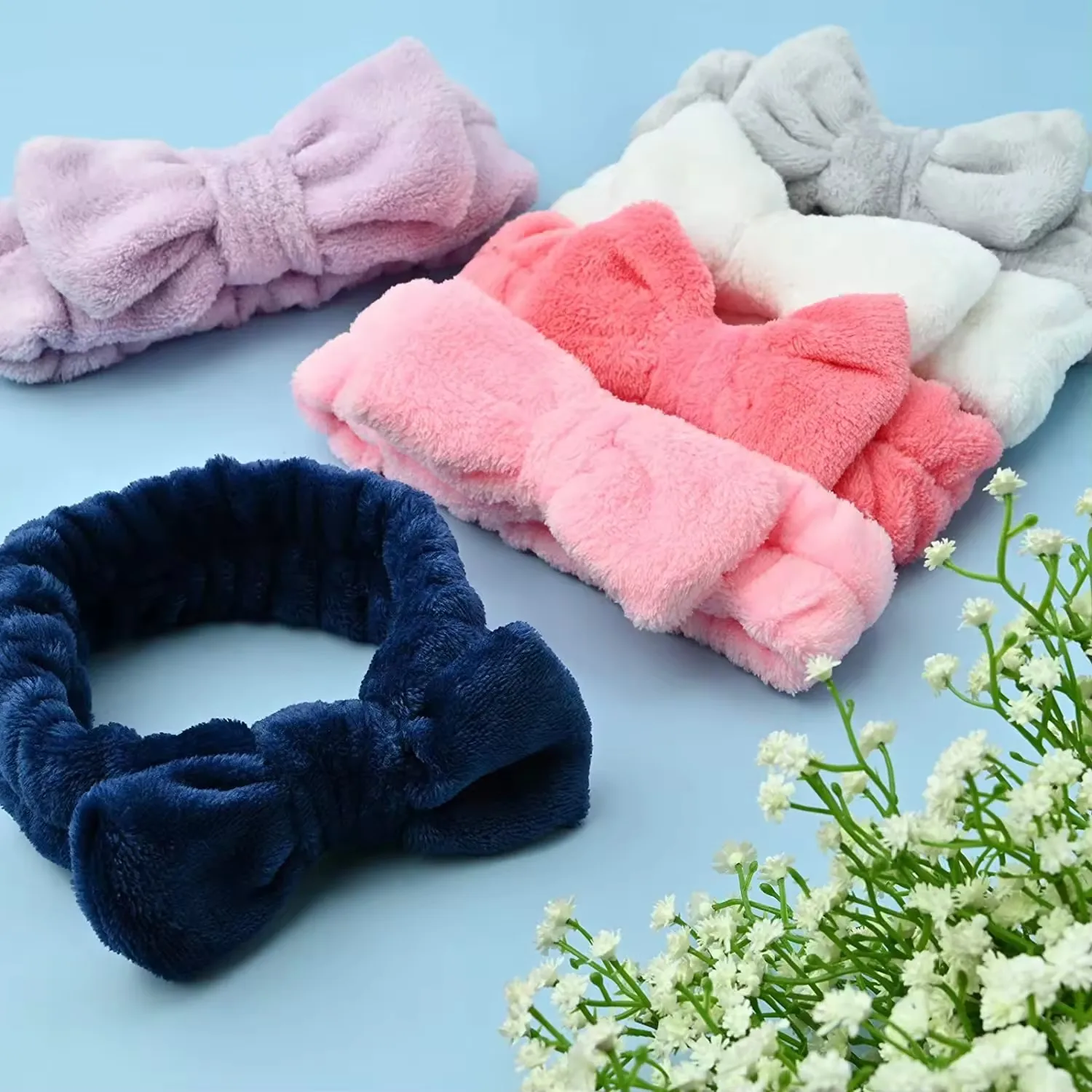 CHENGHE Wholesale solid color bowknot microfiber facial headband girl spa skincare hairband make up elastic headband for women