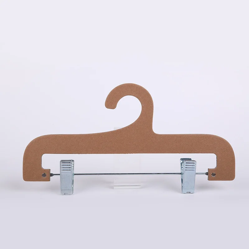 3mm FSC material Custom logo kraft cardboard pants shorts skirts paper hanger for kids baby with metal clip