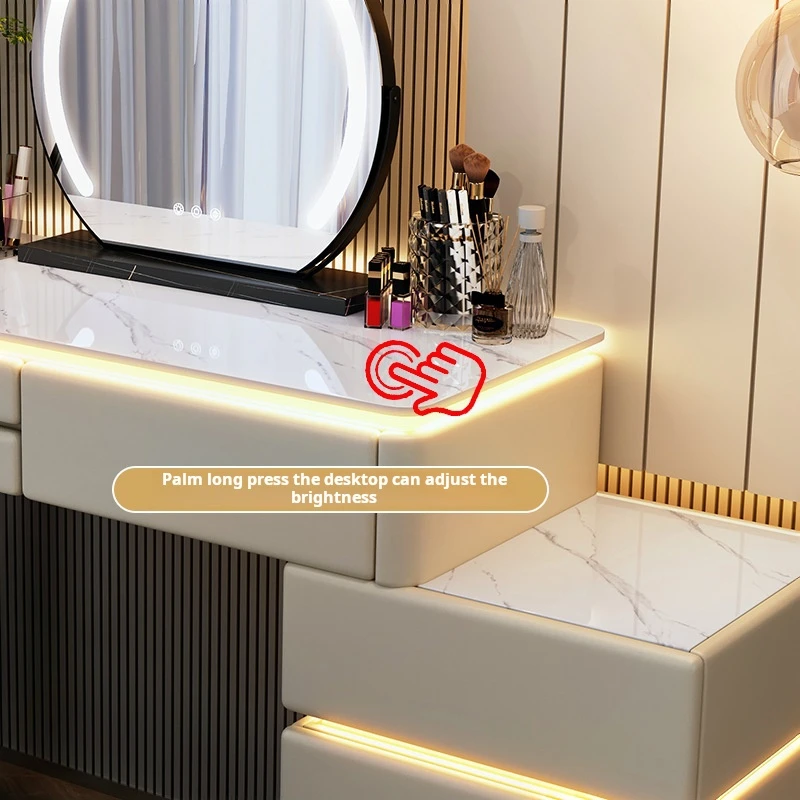 Spacious Desktop Smart Makeup Vanity Table With Led Lights Mirror Multi-Functional Dressing Table For Girls Bedroom Furniture