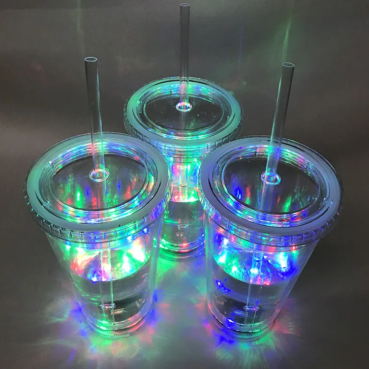 Factory direct sales luminous led straw cup plastic 450 ml customized luminous straw cup