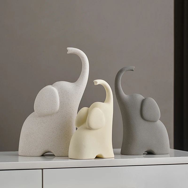 Simple Modern Home Accessories Cream Wind Elephant Ornament Family of Three