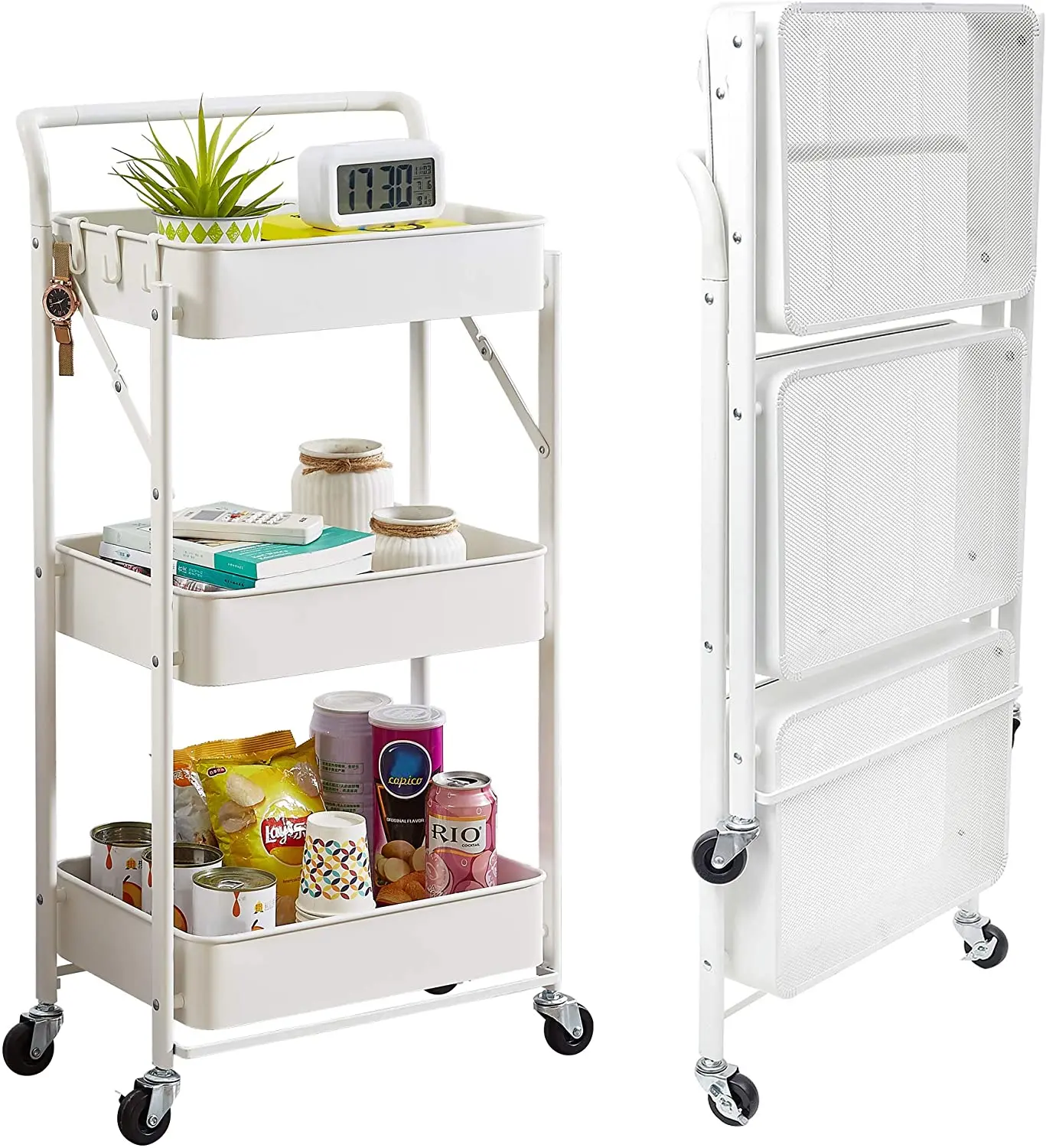 Bathroom Salon Spa Organization Metal Mobile Cart Rolling Serving Storage Standing Shelf foldable Kitchen Trolley.