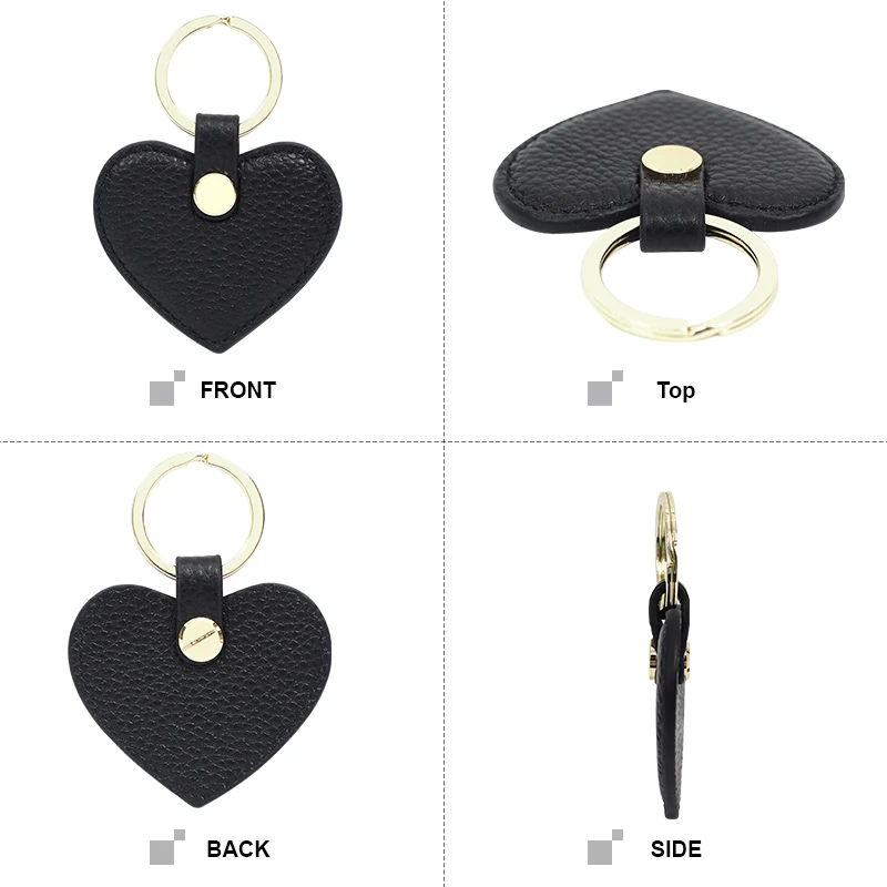 Good Quality Women Leather Keychain Heart Shape Genuine Leather Keychain Ring Car Key Holder (Black)
