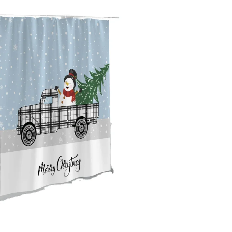 3D Digital Printing Cute Cartoon Christmas Tree Snowman Car Shower Curtain Waterproof Polyester Bathroom Curtain for Home Use