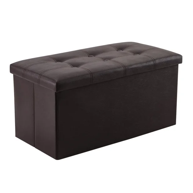 Support 350 lbs Faux Leather Brown Footrest 80L Storage Bench 30 inches Folding Storage Ottoman for Bedroom and Hallway