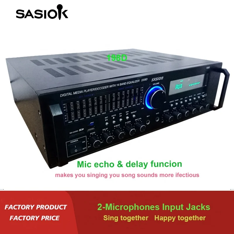 14-Band EQ Mic echo/delay 198D BT/USB/SD/MMC/AUX audio input stereo blue-tooth karaoke amplifier speaker Professional FM/LED.