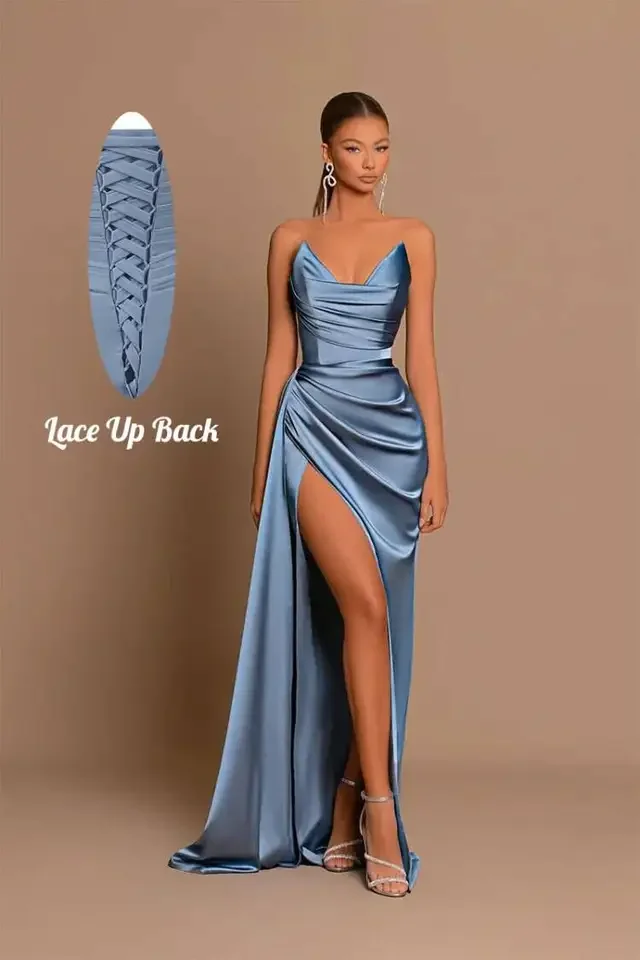 New Clothes Women One Shoulder women Lady Elegant Slit Bodycon Mermaid Satin Prom Sexy Trailing Banquet Party Evening Dress