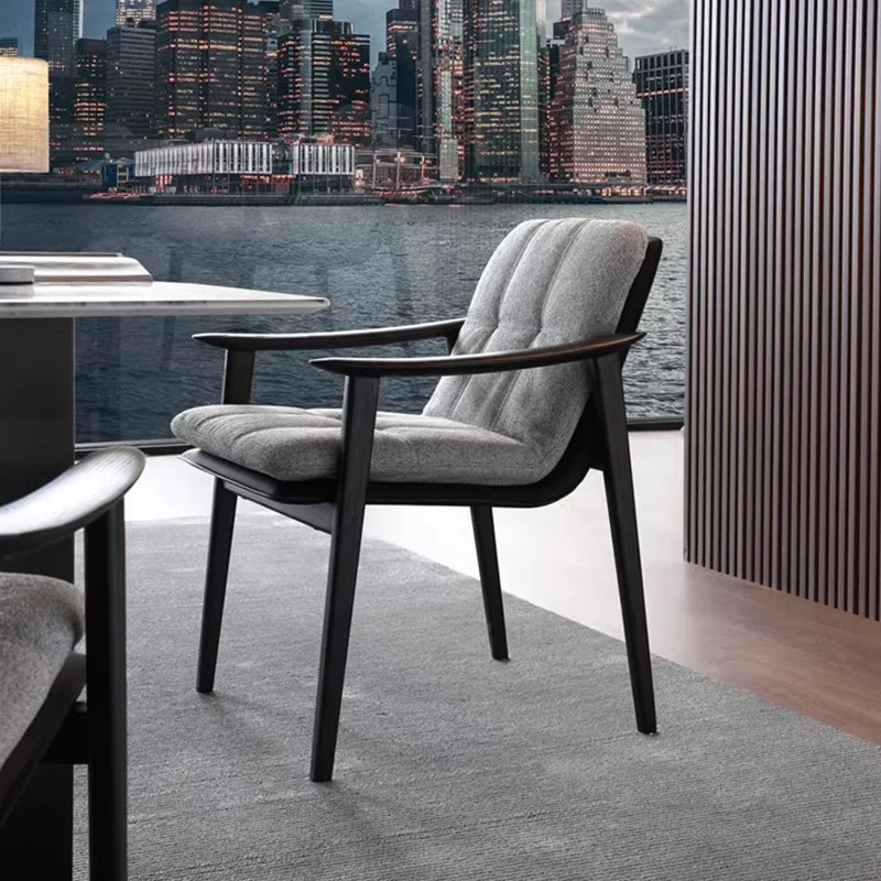 Living Room Furniture Lounge Chair japandi Upholstered Wood Leisure Dining Chair Modern Comfortable Armrest Chair for Apartment