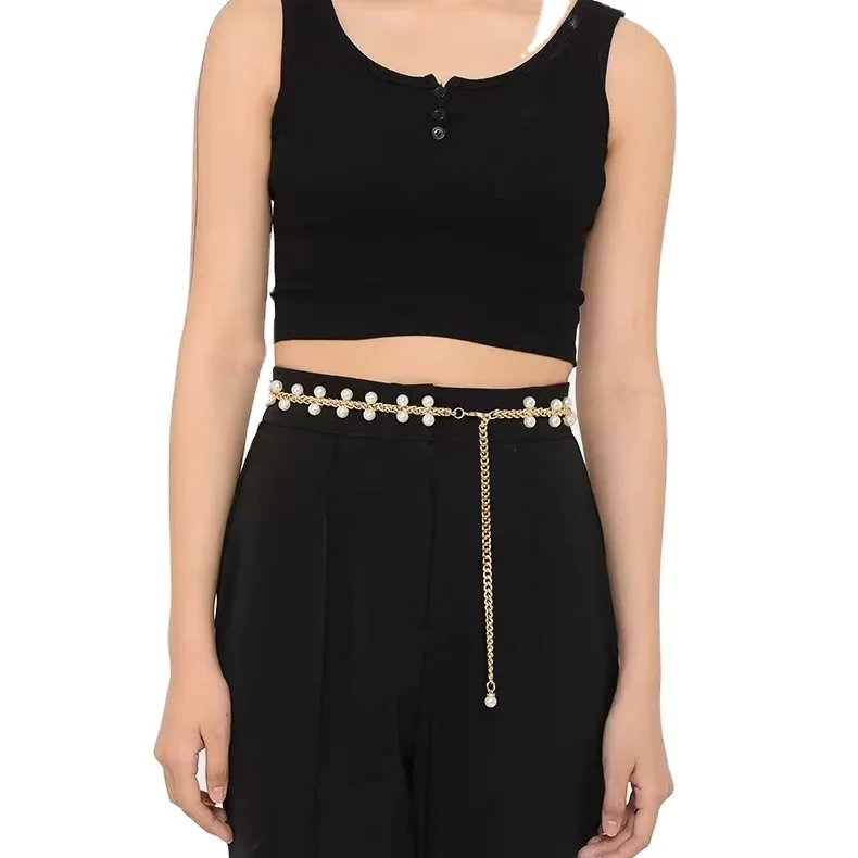 2022 best selling high quality pearl decoration luxury design women/ladies waist chain belt