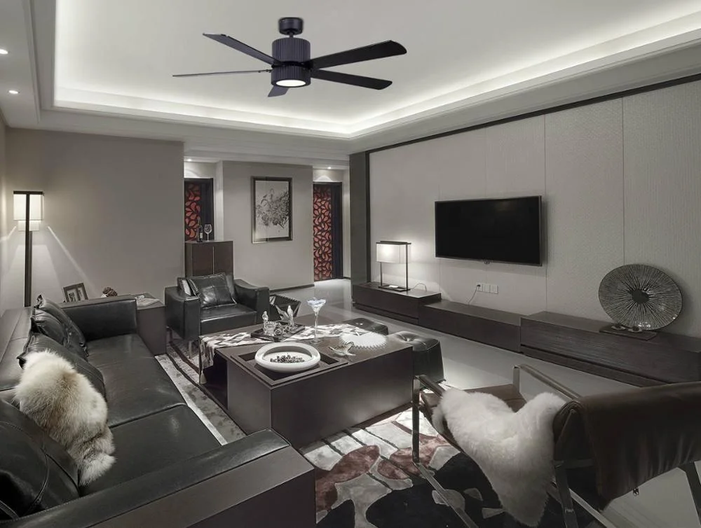 52 inch Modern Air Cooling Fan Home Decorative Matt-Black/ORB LED Ceiling fan with 5 Plywood Blades, include Wall Control