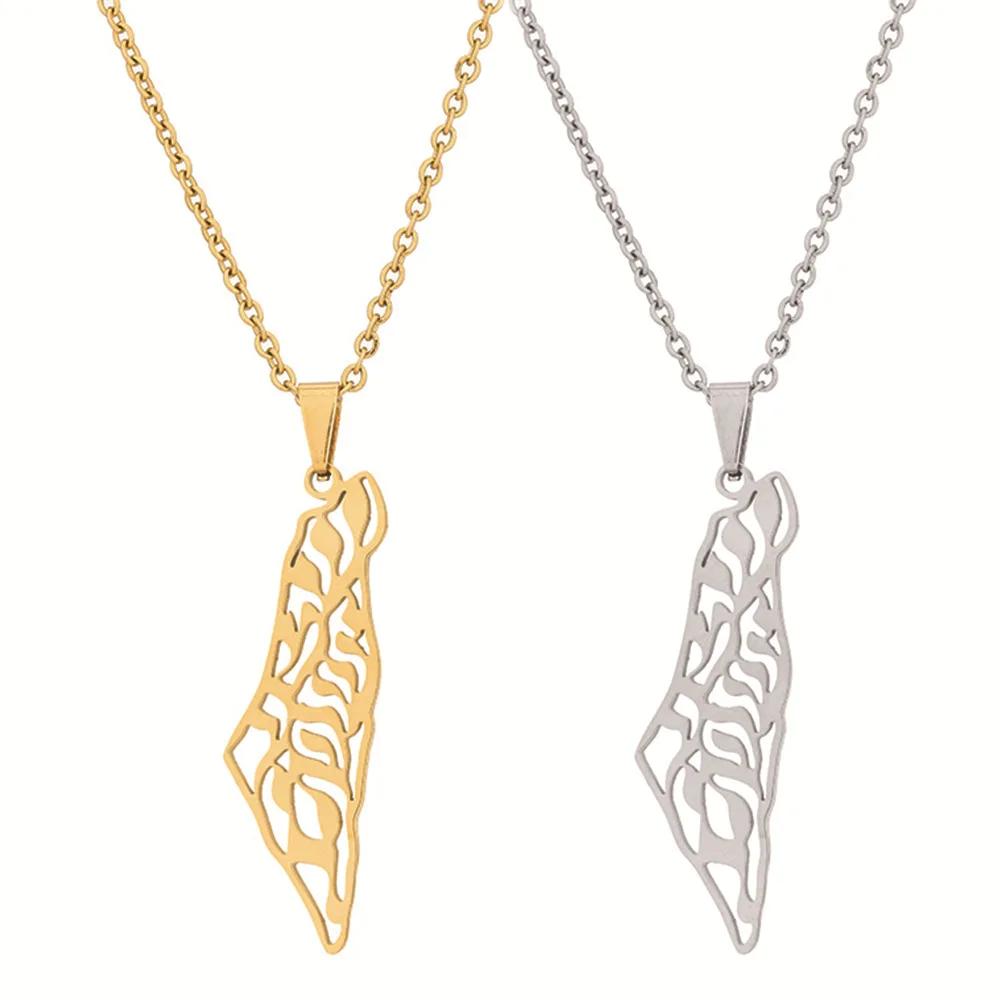 Unisex Minimalist Metal Map Clavicle Chain Personality Wholesale Israel and Palestine Map Necklace